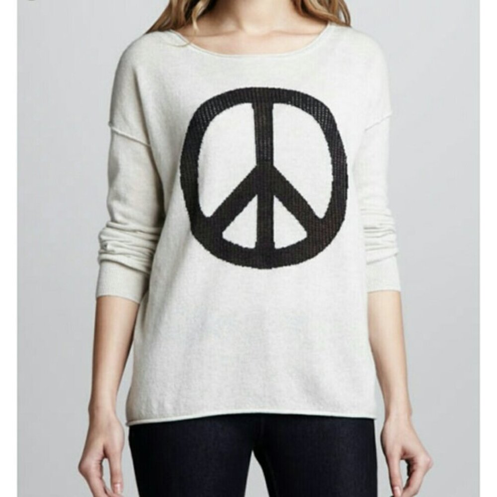 Autumn Cashmere Sweater Size Small Peace Sign Relaxed Free Spirit Hippie Bold